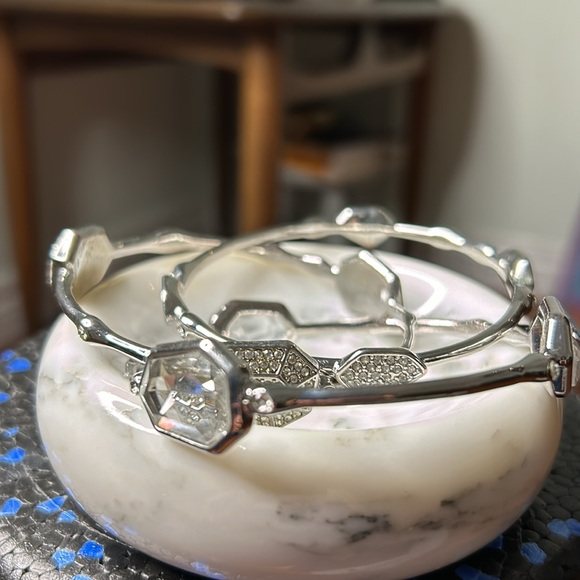 Graziano CN Silver Tone and Clear Crystal Pave/Large Stone Bangles - Picture 4 of 8